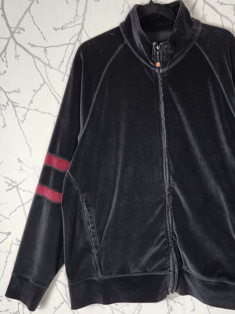 Lululemon Black Velvet Red Stripe Full Zip Mockneck Jacket
